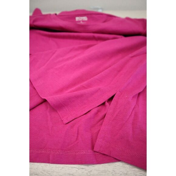 Michael Kors QH350C36TF Women's Sz M Deep Fuchsia "MK" Sequin Logo T- Shirt - Picture 7 of 8